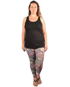 Damen-Leggings Plus 1X/2X, 3X/4X rosa mehrfarbig Geo-Druck elastischer Bund! - Bild 1 von 4