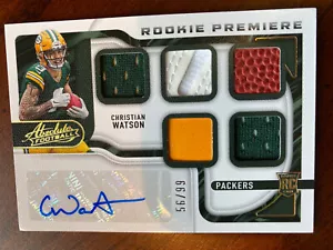 2022 Absolute Football Christian Watson RC Premier Auto 5 Patch #99 Packers - Picture 1 of 2