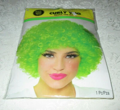 Peruca encaracolada idade 14+ adulto *VERDE NEON* nova em folha no pacote  - Imagem 1 de 4