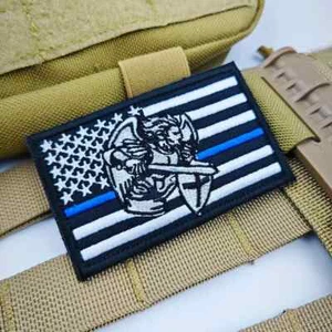 Saint Michael Thin Blue Line Religious American Flag Morale Patch Hook And Loop - Bild 1 von 3
