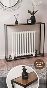 Rustic Oak Radiator Console Table Console Table Hallway Oak Top With Metal Legs - Picture 1 of 8