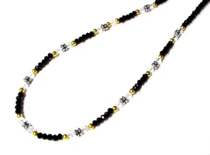 Egyptian 19" Gold-Plated Crystal, Black Spinel & Silver Hematite Necklace F91 - Picture 1 of 3
