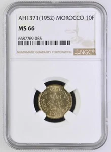 Morocco 10 Francs AH1371 / 1952 NGC MS 66 - Picture 1 of 2