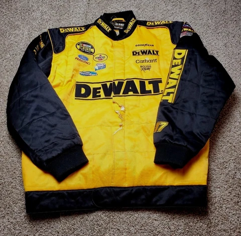 Vintage Nascar DeWALT Racing Jacket Large Mens Yellow Matt Kenseth Distressed Cover