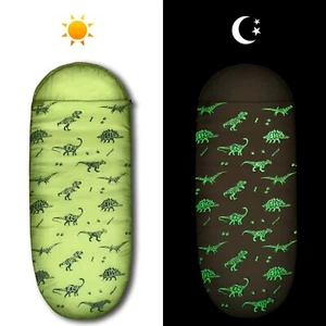 Glow-In-Dark Kids Sleeping Bags for Boys  w. Carry Bag - Camping Scout Sleepover - Picture 1 of 9