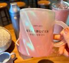 Starbucks Glass Cup Gradient Glitter Sakura Pink Coffee Mug 12Oz Valentine's Day