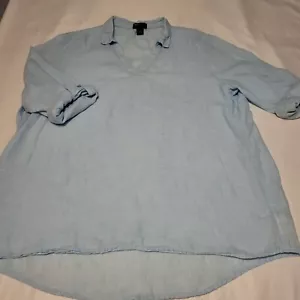 Jones New York JNY Womens 100 % Linen Top High low Tunic Roll Up Sleeve 2X Blue - Picture 1 of 11