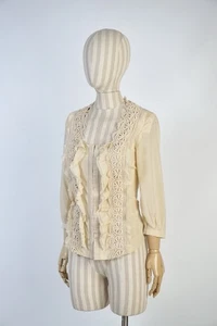 Nanette Lepore “Victoria” Lace-Up Back Lace-Trim Silk & Spandex Blouse Size 6 - Picture 1 of 20