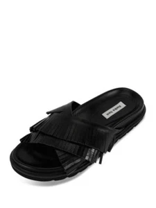 REIKE NEN Womens Black Fringed Crossover Fringe Platform Slide Sandals Shoes 38 - Picture 1 of 6