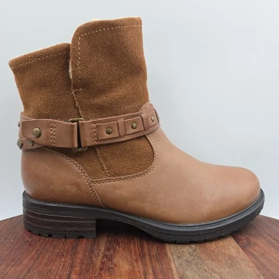 Earth Artistic Onyx Boots Women's 7M Brown Tan Leather Fleece Lined Moto Biker - Image 1 of 4