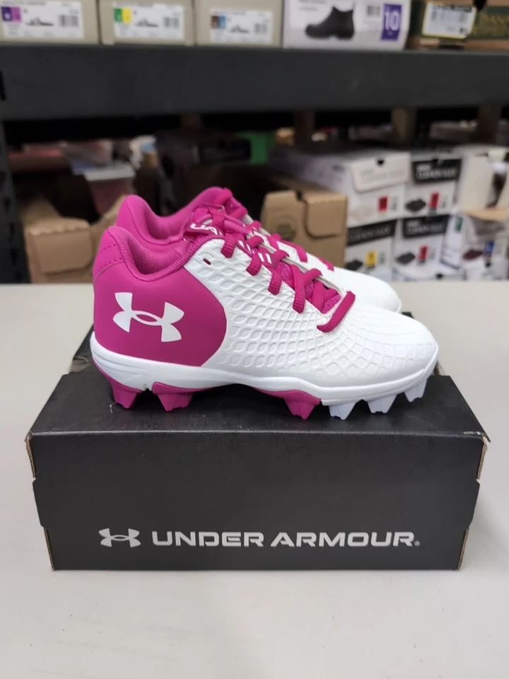 Zapato de softbol Under Armour Glyde 2.0 Jr para niña blanco/rosa talla 12k 3026607-101 Foto 1 de 4
