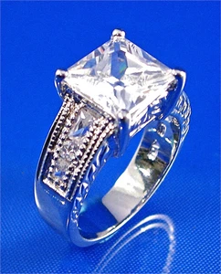 STERLINGSILBER PRINZESSSCHLIFF MITTE & BAGUETTE CZ RING, GR-7 - Bild 1 von 4