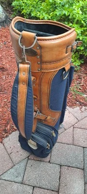 Bolsa de carrinho de golfe clássica vintage BURTON 6 div azul marrom alça de ombro capa de chuva - Imagem 1 de 4