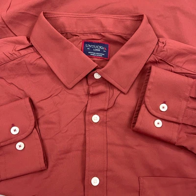 Untuckit Shirt Men Large Orange Button Up Nylon Performance Stretch Pocket Dress - Image 1 of 4