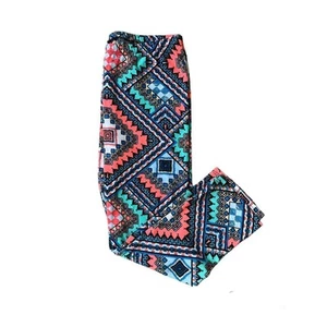 Girls M 10-12 Bright Neon Aztec Print Stretch Leggings - Picture 1 of 3