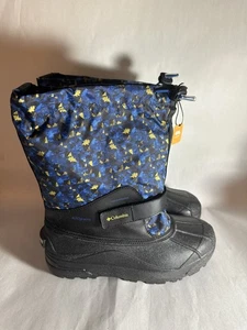 NIB Columbia Youth Unisex Powderbug Forty Print Snow Boot Black/Laser Lemon Sz 7 - Picture 1 of 9