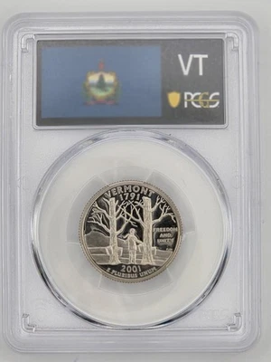 2001-S Clad Proof Vermont State Quarter PCGS PR 70 DCAM State Flag Top Pop Nice! - Image 1 of 4
