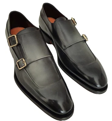 NIB Santoni Eros Calf Patina Leather Double Monk Loafers Green US 10 $1500 - Image 1 of 4