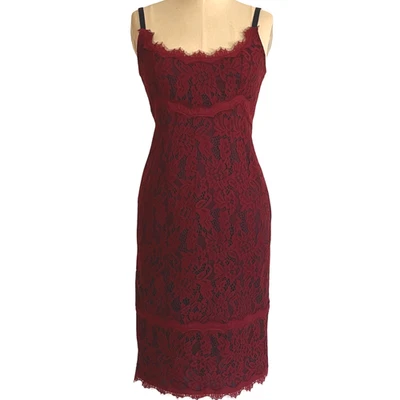 Vestido sin Mangas DVF Olivia Rosa Encaje Elegante Ajustado Sin Mangas Bordes Festoneados Talla 2 Foto 1 de 4