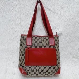GUCCI GG Canvas Leather Tote Bag Red Authentic with Gold Hardware - Picture 1 of 14