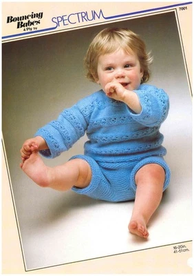 Vintage Baby Knitting Pattern Bouncing Babes 7001 Angel Top & Pants 4 PLY - Image 1 of 2