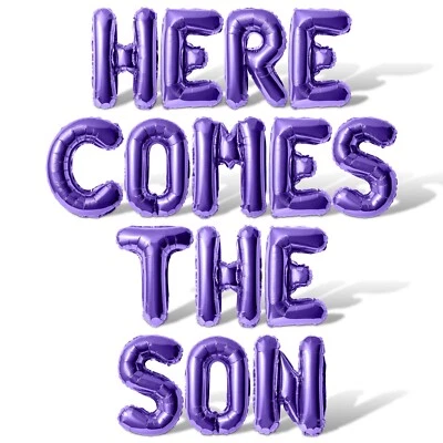 HERE COMES THE SON Letra Globo Banner - Hágalo usted mismo Fiesta Baby Shower Decoraciones Foto 1 de 4
