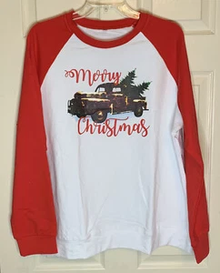 Christmas 2XL Long Sleeve Sweatshirt Style White with Red Sleeves plus size - Picture 1 of 7