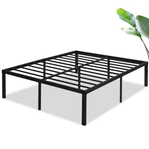 NEW Black Metal Queen Bed Frame, Heavy Duty Platform, Steel Slats, Noise-Free - Picture 1 of 12