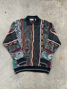 Vintage Alfani Sweater 90s Coogi Style Cosby 3D Collared Hip Hop Rap - Picture 1 of 12
