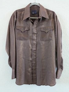 VTG Panhandle Slim Mens L/XL Brown Copper Pearl Snap Yoke Western Cowboy Shirt - Picture 1 of 15