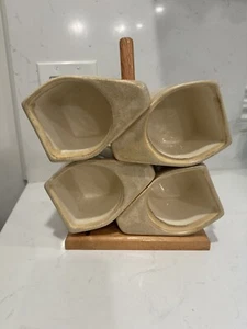 Rodolfo Padilla Mugs Set of 4 Pottery Stoneware Mexico Signed & Stand - Picture 1 of 14