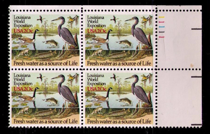 US USA Sc# 2086 MNH FVF PLATE # BLOCK Bayou Wildlife Birds Louisiana World Expo - Image 1 of 1