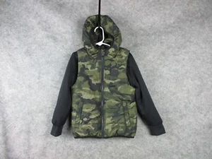 Under Armour Jacket Boy 6 Green Black Camo Puffer Hooded Coat Full Zip Youth Kid - Picture 1 of 14