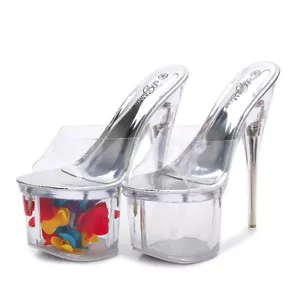 NEW SEXY 6.7" HIGH HEEL STILETTO ROUND TOE FLOWER STRIPPER POLE DANCE SHOES - Bild 1 von 7