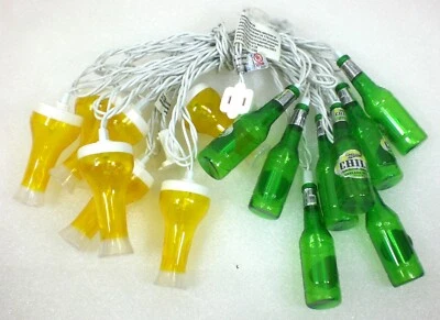 Miller Chill String Party Lights 120v Bar Man Cave Beer 8 Bottles & 7 Glasses