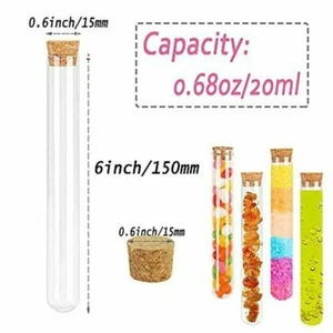 10-100X Glass Test Tube Round Bottom with Cork Stopper Borosilicate Chemistry - Picture 1 of 15