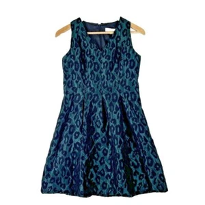 Ann Taylor Loft Damen Kleid Gr. 2P Grün Leopardenmuster Fit Flare Party Mini - Bild 1 von 10