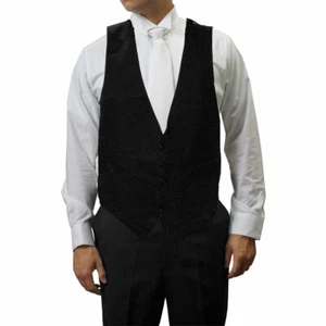 Mens 100% Wool Black Tuxedo Vest w Satin Back - Picture 1 of 1