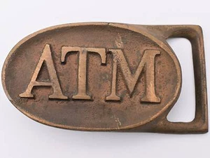 ATM Solid Brass Automatic Teller Machine Banking 1970s Vintage Belt Buckle - Picture 1 of 3