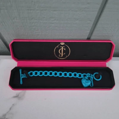 Juicy Couture Y2K Turquoise Enamel Puffy Heart Starter Charm Bracelet - Image 1 of 4