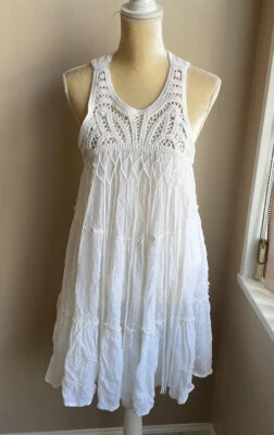 Zara Womens Dress Boho Lined sleeveless fringes Sz M Ivory - Image 1 of 4