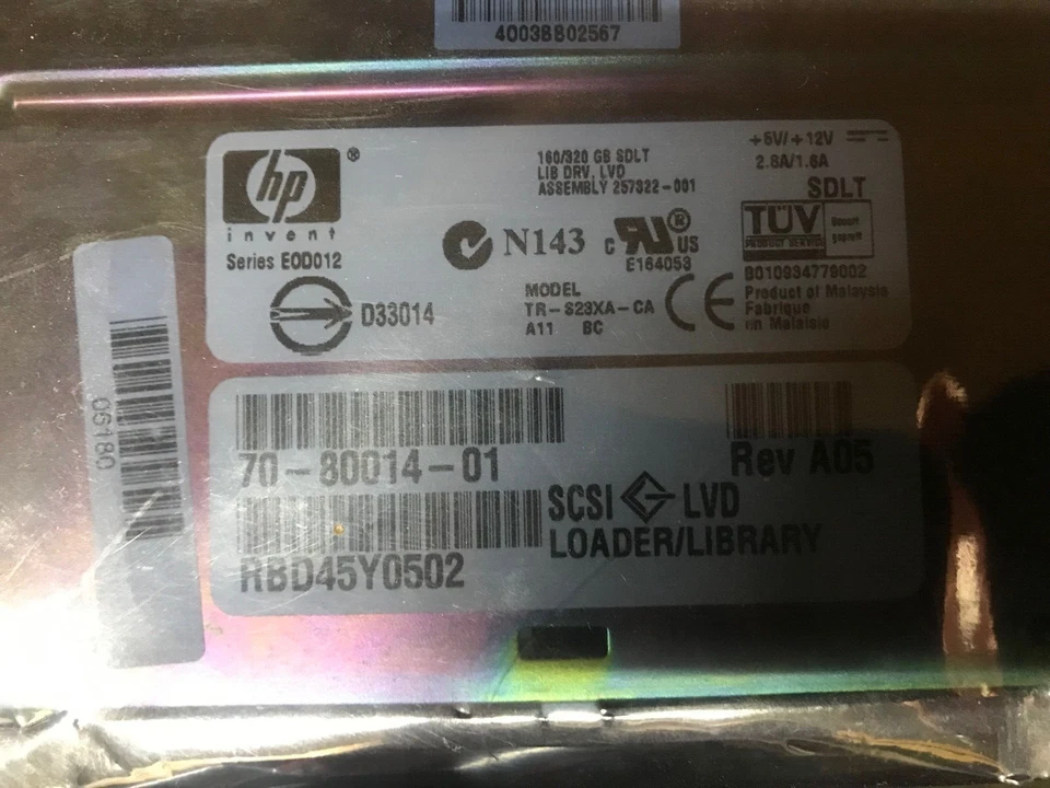 Quantum/HP SDLT 320 Super DLT TR-S23AA-YF SCSI 257322-001 INTERNAL - Image 1 of 1