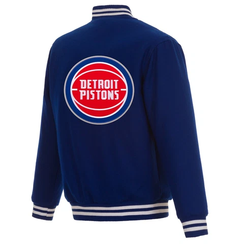 NBA Detroit Pistons JH Design Wool Reversible Jacket With  Patches Logo Cover