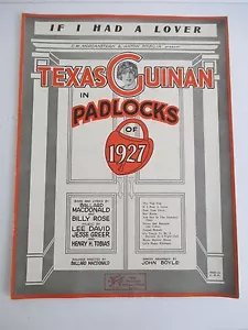 If I Had A Lover TEXAS GUINAN In PADLOCKS of 1927 Sheet Music - Picture 1 of 2