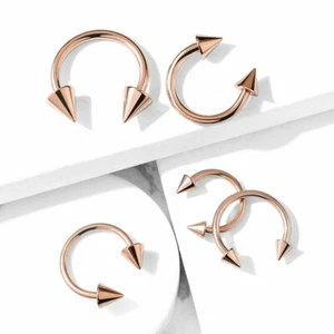 1 Pc Spike Rose Gold IP Horseshoe Circular Barbells Ring Septum Tragus Lip Nose  - Picture 1 of 3