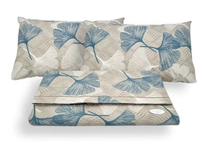 Completo Letto Set Lenzuola Federe Fantasia Fiori Ginko Giallo Verde 100% Cotone - Foto 1 di 8