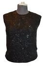 Unbranded Vintage 80s Beaded Sequin Black Sleeveless Party Formal Top Blouse L