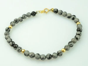 VINTAGE 1980s 14K YELLOW GOLD FILLED SNOWFLAKE OBSIDIAN BEAD GOLD BALL BRACELET - Picture 1 of 3