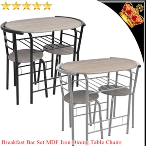 Breakfast Bar Set MDF Iron Dining Table 2 Stools Chairs Kitchen Silver/Black New - Picture 1 of 14