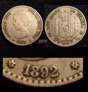 *GUTSE*336-ALFONSO XIII, 50 CÉNTIMOS 1892*2-2, VARIANTE ESCASA, MBC++ - Imagen 1 de 1